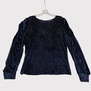 Vintage Y2K Velvet Burnout Blouse Womens Large Blue Babydoll Whimsigoth Fairy